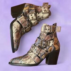 Jeffrey Campbell Caceres snake print leather ankle booties